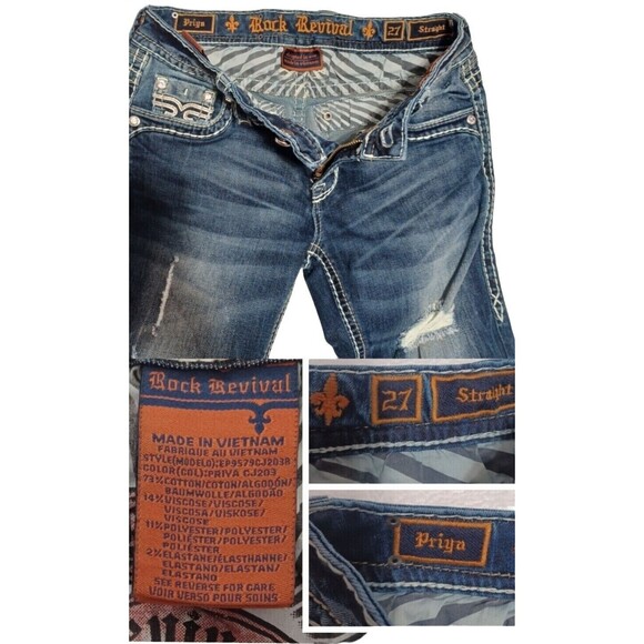 Rock Revival Priya Women’s Size 27 Straight Leg Distressed Rhinestones Jeans - Picture 12 of 12